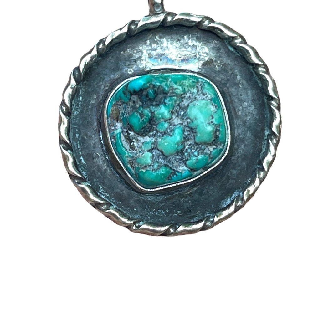 Vintage authentic Navajo Signed Turquoise pendant silver - Picture 5 of 6